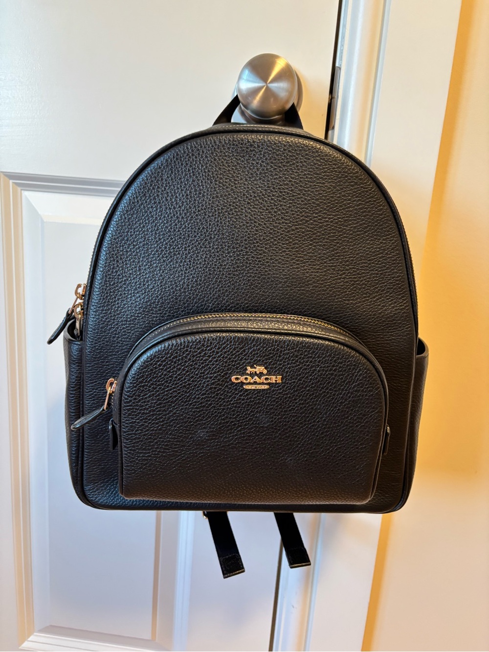 Coach Black Pebbled Leather Backpack with Gold Hardware